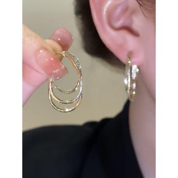 三層鏈條流蘇耳環方臉顯瘦高級耳釘特別設計感耳飾女2023新款洋氣