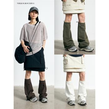 NKGC 2023SS 運動少女復古日系條紋刺繡抽繩堆堆襪套Y2K辣妹腿套