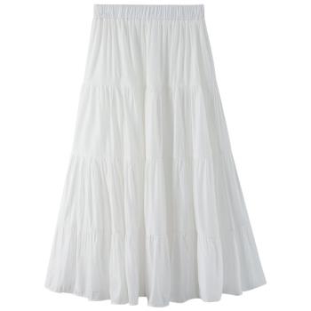 白色中長款半身裙女夏季新款蛋糕裙高腰設計感小眾長裙大擺a字裙