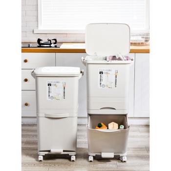 日式廚房垃圾桶家用大號帶蓋防臭廚余雙層干濕分離垃圾分類雙內桶