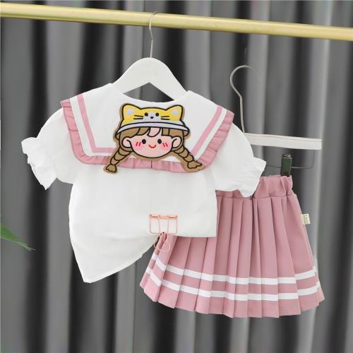 女寶寶卡通百褶裙套裝2025夏季新款兒1童網紅裙子女2童韓版兩件套