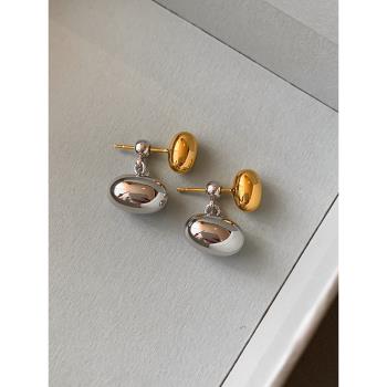 歐美金銀撞色豆子耳釘女小眾設計感高級耳環輕奢獨特2023新款耳飾