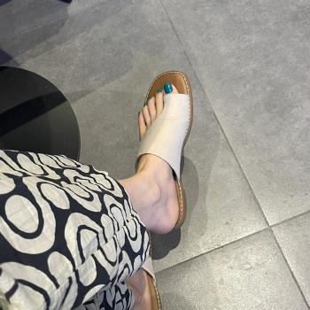 羊皮版~法式軟底套趾一字拖鞋女夏外穿時尚平底半拖鞋法式涼拖鞋