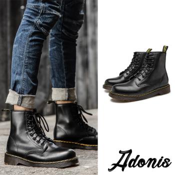 【Adonis】馬丁靴 牛皮馬丁靴/真牛皮經典時尚造型帥氣八孔馬丁靴 -男鞋 黑