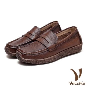 【VECCHIO】樂福鞋 真皮樂福鞋/全真皮頭層牛皮護趾機能復古擦色寬楦舒適樂福鞋 棕