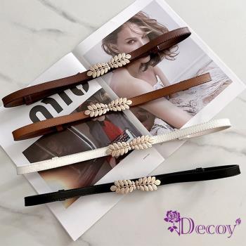 【Decoy】金色葉片＊可伸縮細皮革腰封 2色可選