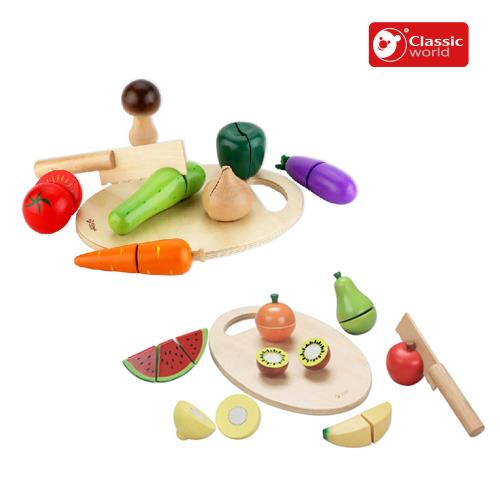 【德國 classic world 客來喜經典木玩】蔬菜+水果切切樂超值組/木製家家酒玩具