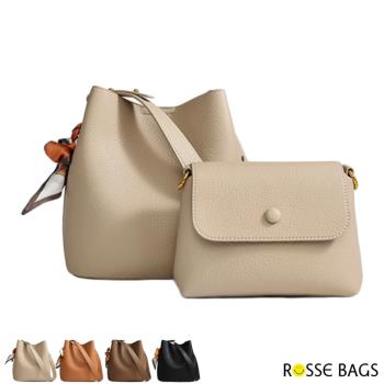 【Rosse Bags】質感絲巾軟皮肩背子母包(現+預 卡其色 / 棕色 / 咖啡色 / 黑色)