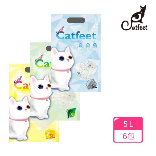 【CatFeet】除臭水晶貓砂5L(綠茶檸檬活性碳)6入組 貓砂 無塵貓砂 除臭貓砂