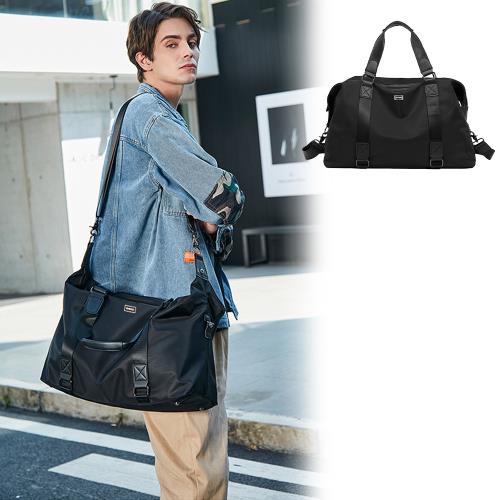 SPRING-尼龍大容量多功能中性手提包肩背包斜背包旅行包學生書包(日系簡約中性尼龍旅行包)