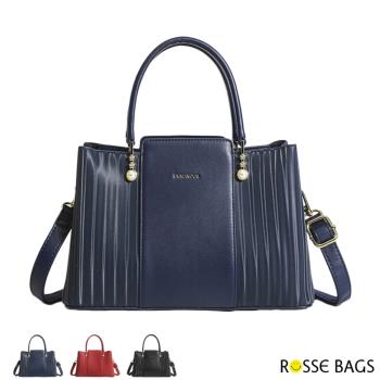 【Rosse Bags】經典優雅珍珠多隔層手提肩揹包(現+預 紅色／藍色／黑色)