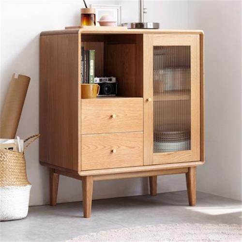 [hoi!]源氏木語布拉格橡木實木玻璃雙抽0.8M邊櫃 Y84M08