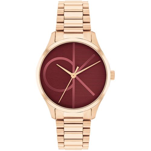 Calvin Klein 凱文克萊 經典LOGO時尚腕錶/紅X玫瑰金/31mm/CK25200347