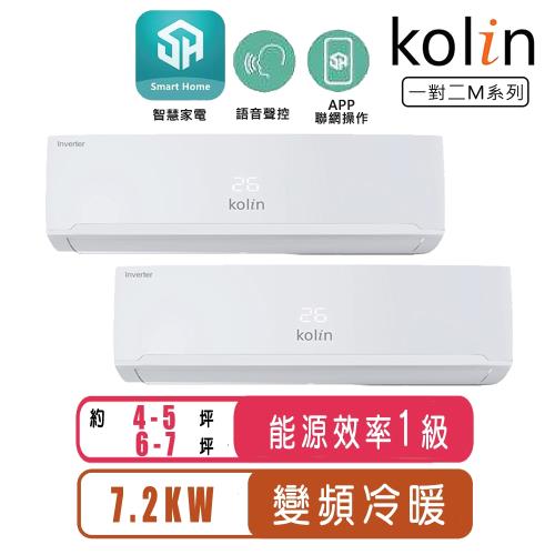 Kolin歌林 4-5坪+6-7坪變頻冷暖一對二分離式空調KDV-P722M201/KSA-PK282DV03A+KSA-PK412DV03A