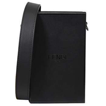 FENDI 7VA519 Vertical Box 品牌LOGO牛皮斜背盒型包.黑