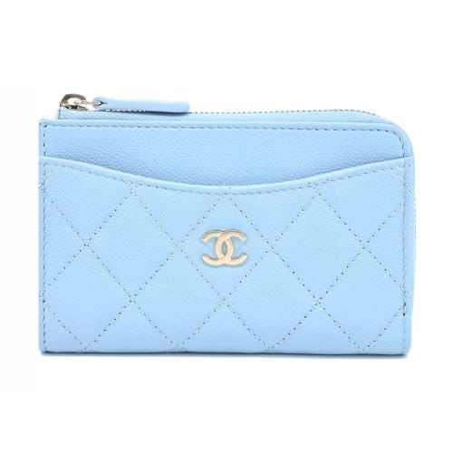 CHANEL 經典雙C LOGO小牛皮卡片/零錢夾(水藍)
