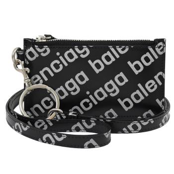 BALENCIAGA 巴黎世家 594548 品牌LOGO頸掛式卡片零錢包.黑銀