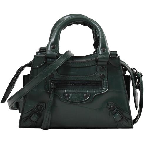 BALENCIAGA 巴黎世家 638527 Neo Classic Nano 鱷魚紋超迷你機車包.綠