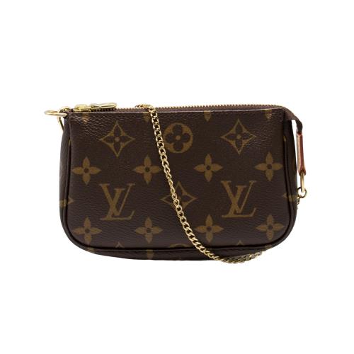 LOUIS VUITTON MONOGRAM MINI POCHETTE ACCESSOIRES M58009 CLUTCH WRISTLET  HANDBAG Brown Leather Gold-plated ref.256658 - Joli Closet