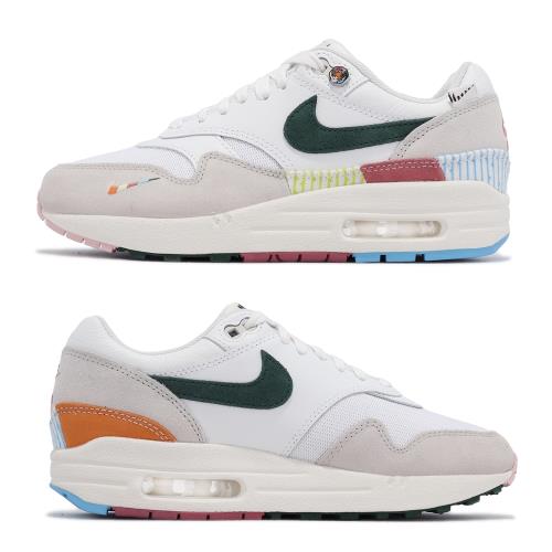 Nike 休閒鞋Wmns Air Max 1 女鞋白綠氣墊復古條紋花拼接FQ0256-131