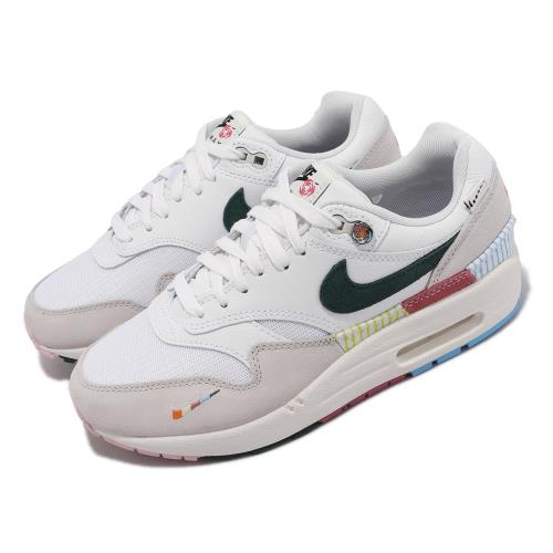 Nike 休閒鞋Wmns Air Max 1 女鞋白綠氣墊復古條紋花拼接FQ0256-131