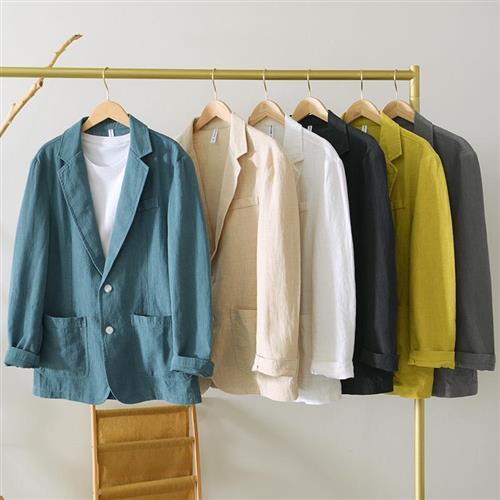 【巴黎精品】西裝外套休閒西服-薄款寬鬆單層棉麻男外套6色a1bv1