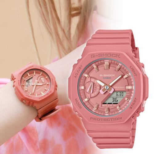 CASIO G-SHOCK 八角農家橡樹雙顯腕錶/珊瑚紅/GMA-S2100-4A2