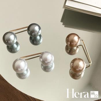 Hera 赫拉 簡約配件防走光勾型雙頭珍珠領針/胸針-3色