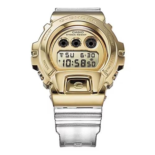 CASIO 卡西歐】 G-SHOCK 金屬錶圈透明手錶-金色_GM-6900SG-9_49.7mm
