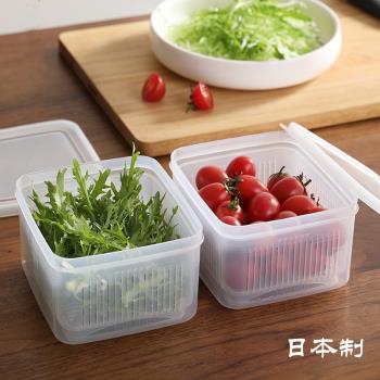 日本進口蔥花保鮮盒豆腐盒冰箱專用水果收納盒廚房瀝水盒方形1.1L