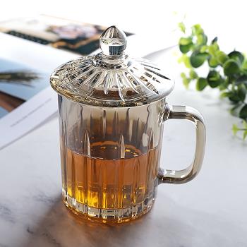 高顏值玻璃泡茶耐熱水杯帶把手杯子辦公室帶蓋茶杯家用玻璃杯男