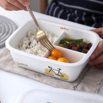 日式陶瓷飯盒便當盒分格微波爐專用保溫三格帶蓋上班族可加熱飯盒