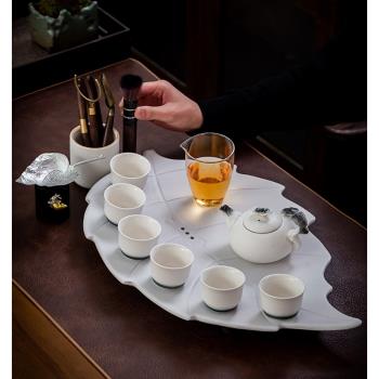 日式黑陶茶具套裝創意陶瓷排水功夫茶臺純色托盤現代家用簡約茶盤