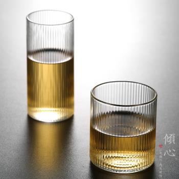 日式豎紋玻璃杯家用簡約杯子ins風耐熱玻璃水杯茶杯創意透明酒杯