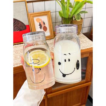帶蓋玻璃杯可愛卡通高顏值水杯夏季韓版便攜耐熱創意透明喝水杯