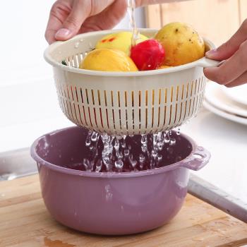 塑料雙層洗菜籃瀝水籃 廚房洗菜籃子家用多功能圓形洗菜盆水果籃