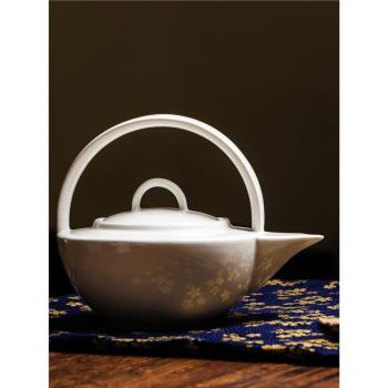 日式茶壺純白色骨瓷提梁壺過濾陶瓷單壺 白瓷花茶壺沏茶泡茶壺