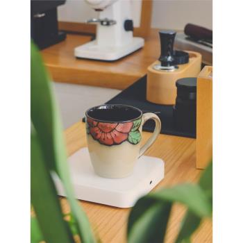 復古山茶花陶瓷咖啡杯 女高顏值 冰美式咖啡杯大容量家用馬克杯
