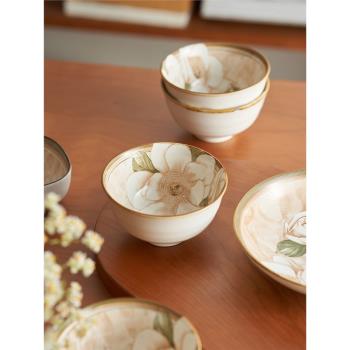 肆月山茶花日式碗米飯碗家用2022新款陶瓷小碗高級感輕奢餐具單個