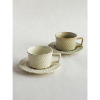 西田木雨復古斜紋咖啡杯碟精緻陶瓷條紋杯復古日式下午茶杯碟套裝