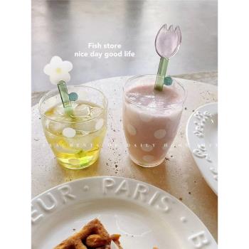 *Fish store*小清新日式白色波點耐熱透明玻璃杯水杯牛奶杯咖啡杯