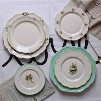 出口法式復古做舊鄉村陶瓷家用餐盤軟裝婚宴擺盤裝飾西餐甜品盤