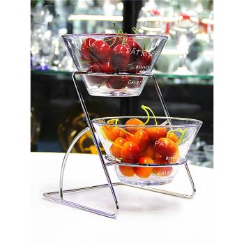 雙層水果盤多層玻璃果盤架自助餐臺展示輕奢三層零食擺放2024新款