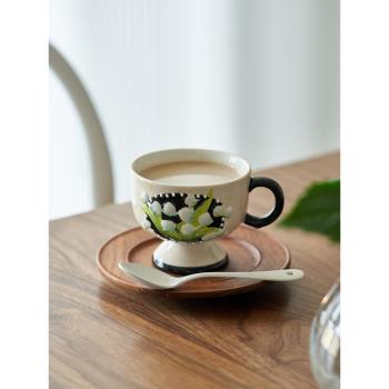 肆月法式中古鈴蘭陶瓷杯家用復古杯子水杯馬克杯設計感小眾咖啡杯