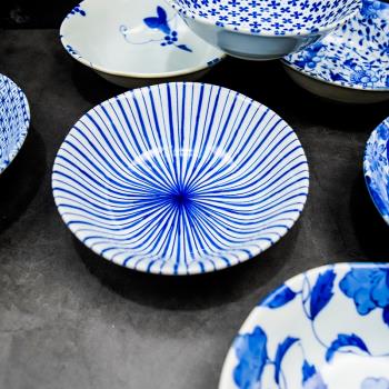 日本進口青花淺缽碗陶瓷碗家用小面碗日式餐具湯碗單個瓷碗釉下彩