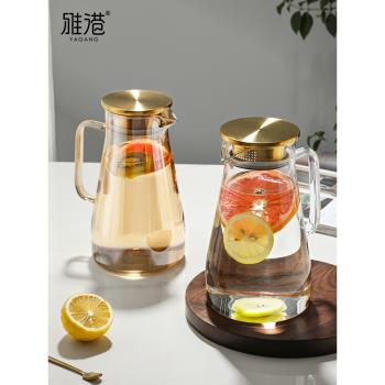 冷水壺玻璃耐熱高溫防爆家用大容量水瓶涼白開水杯茶壺套裝涼水壺