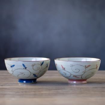日本進口 冰裂紋土物唐草碗 家用吃飯米飯碗日式餐具釉下彩陶瓷碗