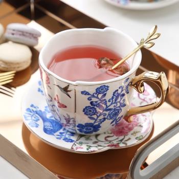 陶瓷咖啡杯碟套裝ins北歐田園風格英式創意紅茶杯金把下午茶杯碟