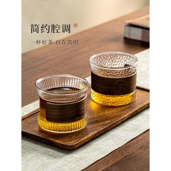 憶壺茶玻璃小茶杯胡桃木套耐熱品茗杯家用單個喝茶小杯子功夫茶具