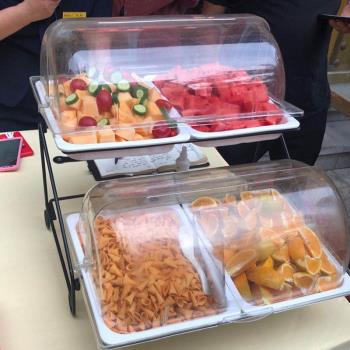 雙層水果自助餐臺食物面包盤架透明翻蓋甜品試吃臺展示架商用歐式